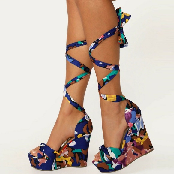 New Lace Up Open Toe Sandal Wedge Platform Heel - Picture 2 of 5